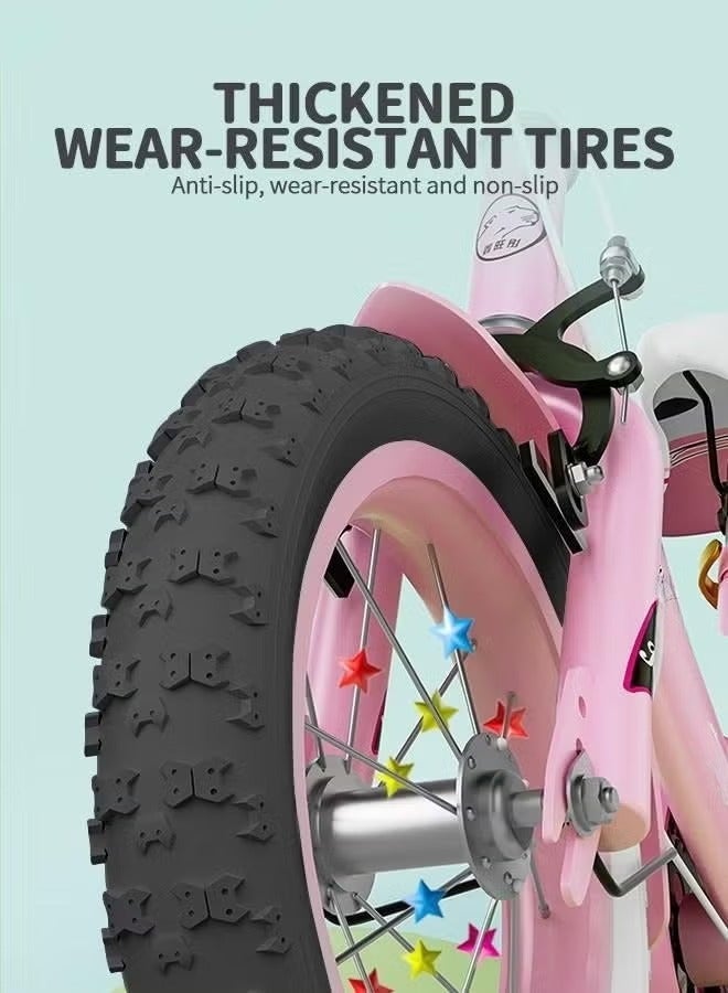 والالا دراجة للبنات للأطفال الصغار والأطفال، دراجة للأطفال مقاس 12 بوصة مع عجلات تدريب وسلة، دراجة للبنات مع فرامل يد وحامل، عجلات سوداء، وردي - Image 3